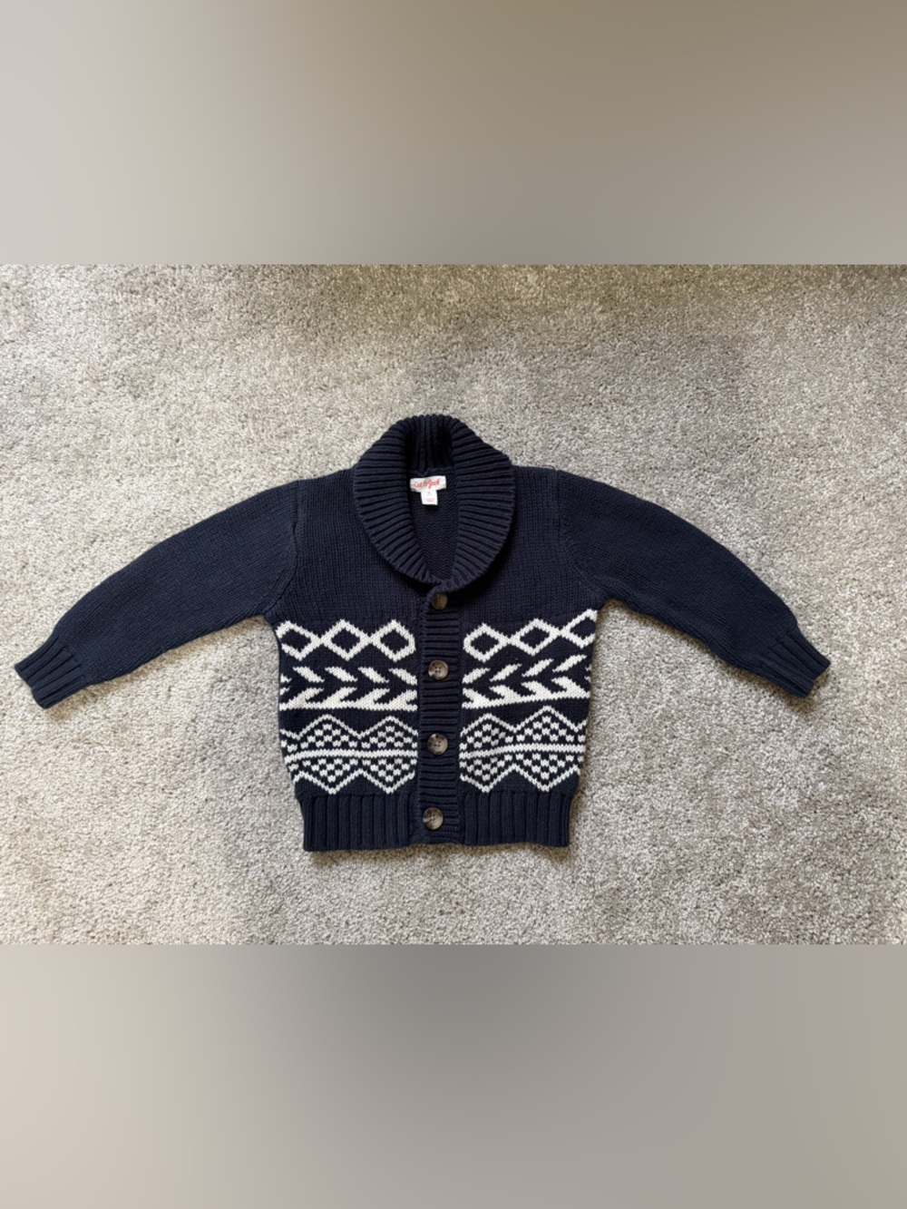 Cat & Jack Navy Shawl-Collar Fair Isle Cardigan